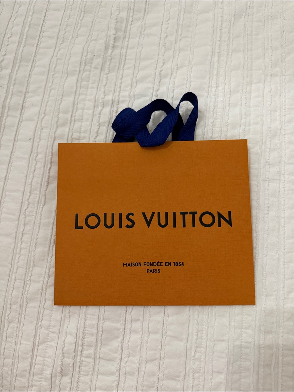 Louis Vuitton Orange Gift Bag with Navy Ribbon Handles